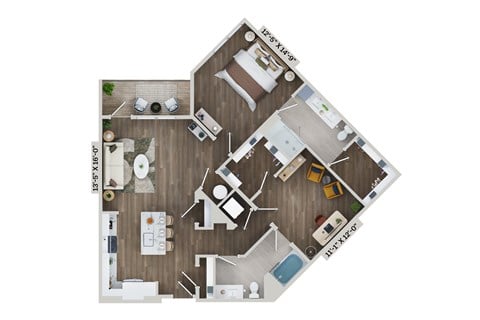 Floor plan for 2 beds, 2 baths, 1160 sqft